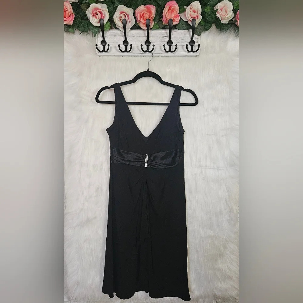 Jessica Satin Black Jeweled Waist Little Black Dress